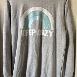Keep Cozy Grey Pullover Sweatshirt with Aqua Accent